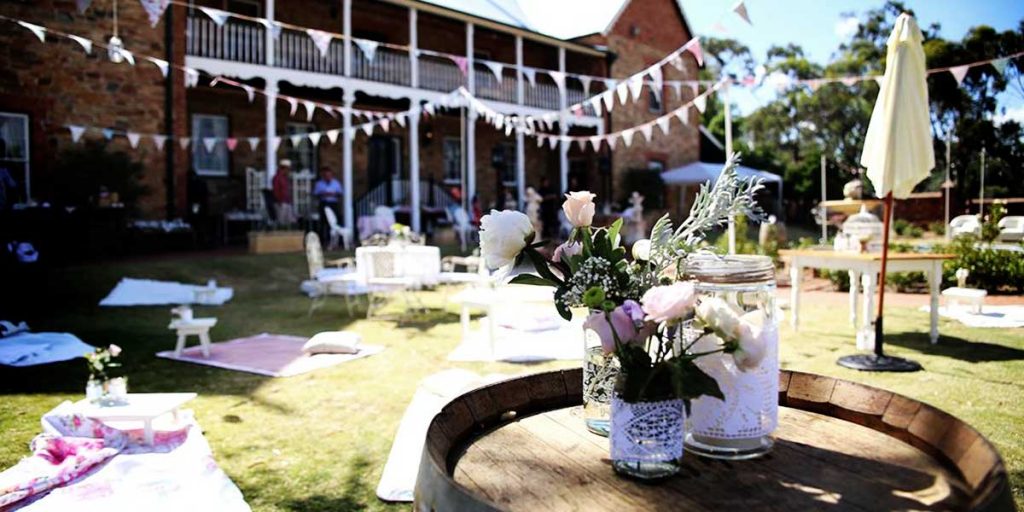 Picnic style setting with flowers