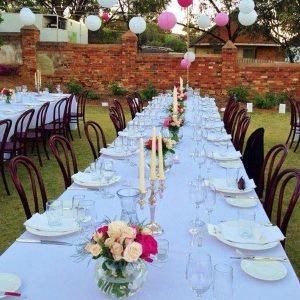 Long table setup for meal