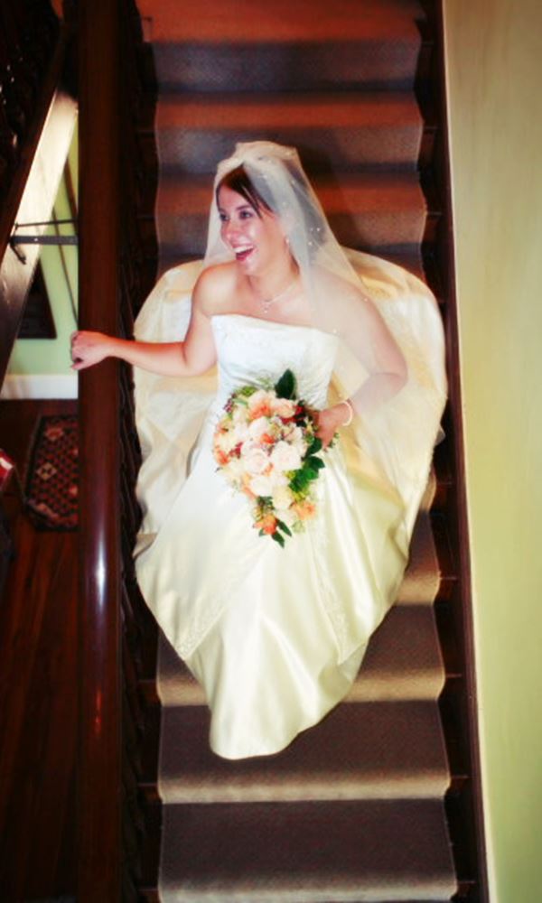 Bride on stairs